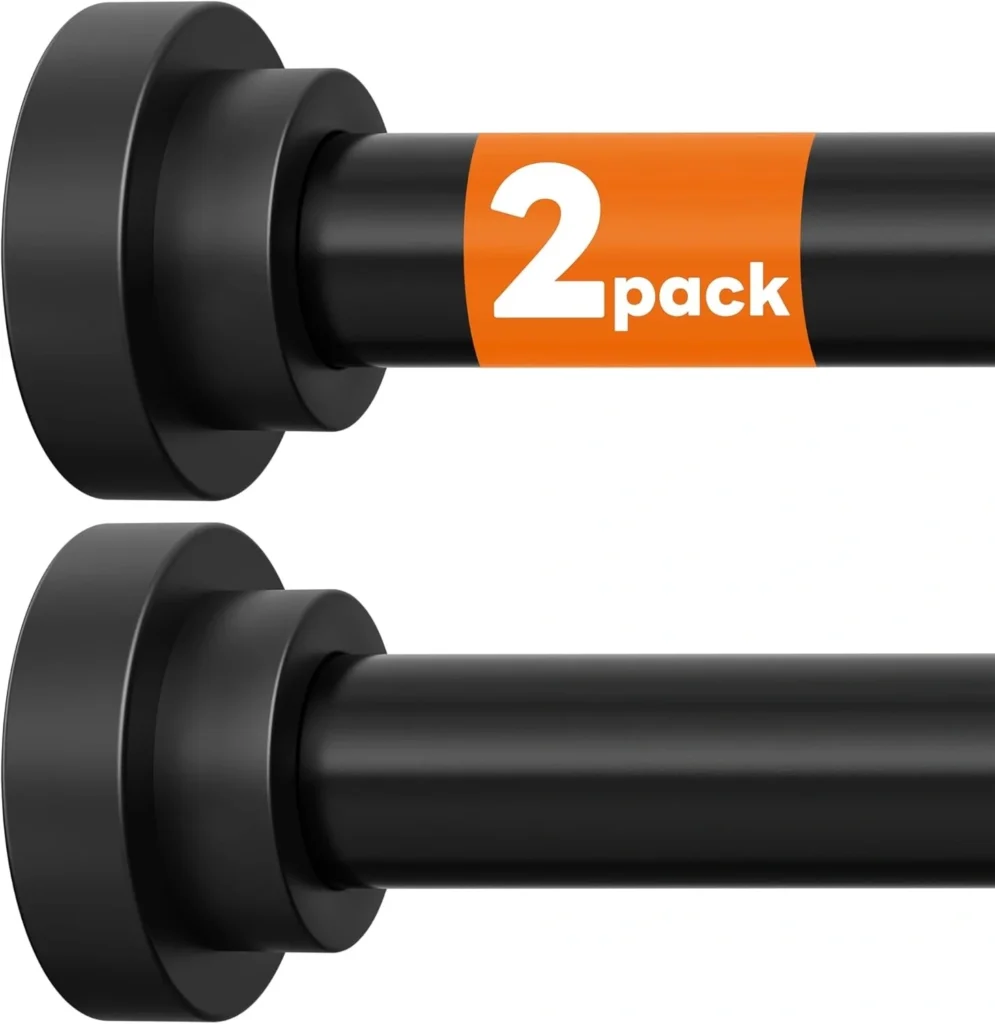 Matte black shower curtain rod with modern round flanges