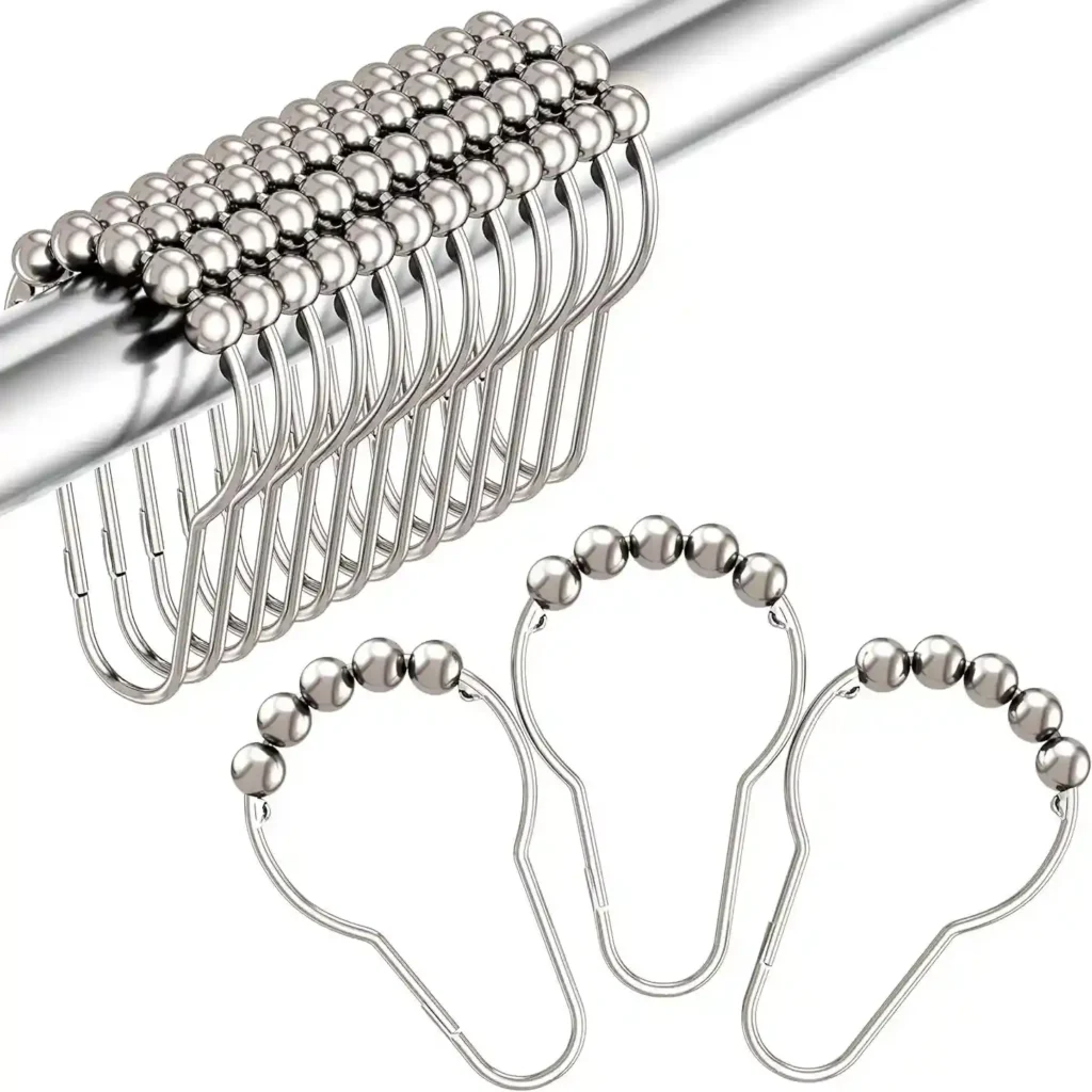 Black metal shower curtain hooks with decorative ball ends