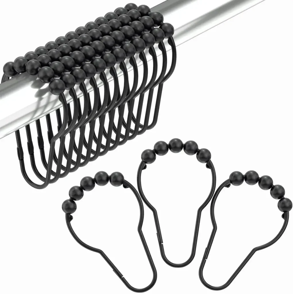Chrome stainless steel shower curtain rings with roller balls