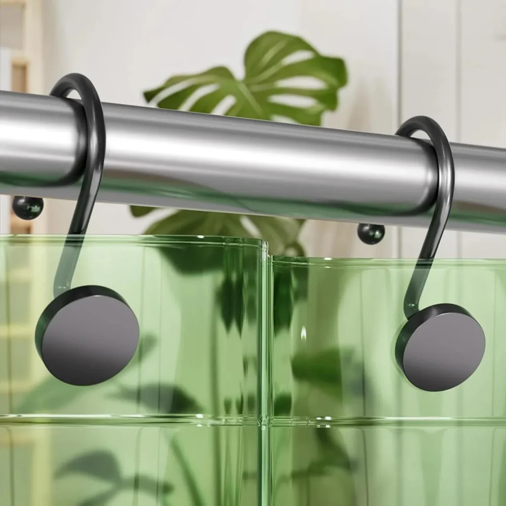 Brushed nickel S-hook shower curtain hardware set
