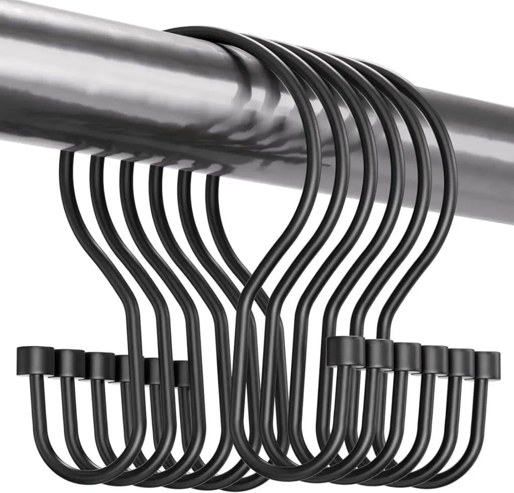 Rust-resistant shower curtain hooks in black finish
