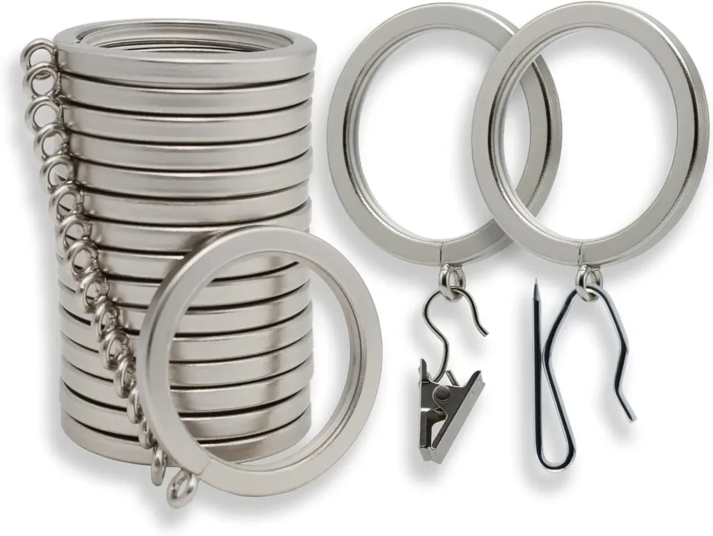 Chrome hexagonal drapery rings with clip hooks