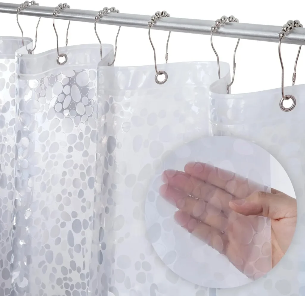 LiBa Heavy Duty 8G Plastic Shower Curtain with 3D Pebble Pattern - Waterproof Vinyl with Rustproof Grommets and Magnets