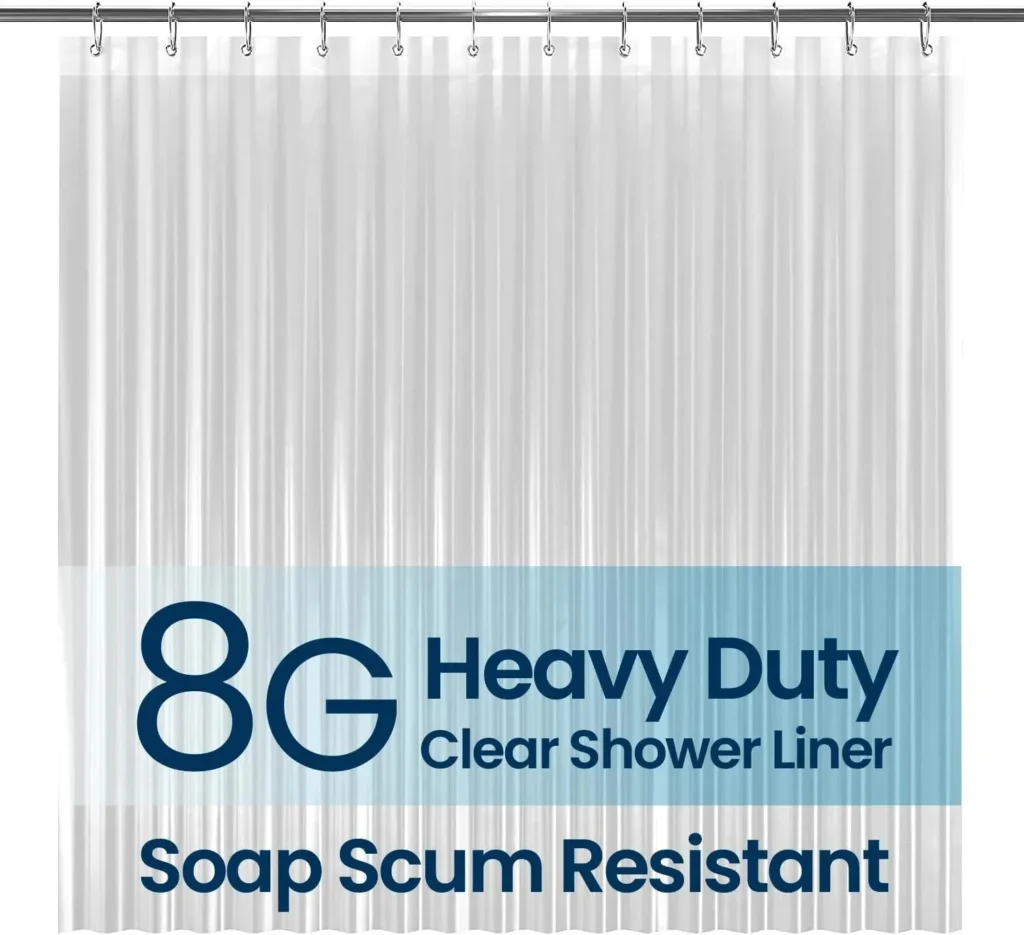 LiBa 8G Heavy Duty Clear Shower Curtain Liner 72x72 - PEVA Waterproof Soap Scum Resistant with Rust Proof Grommets
