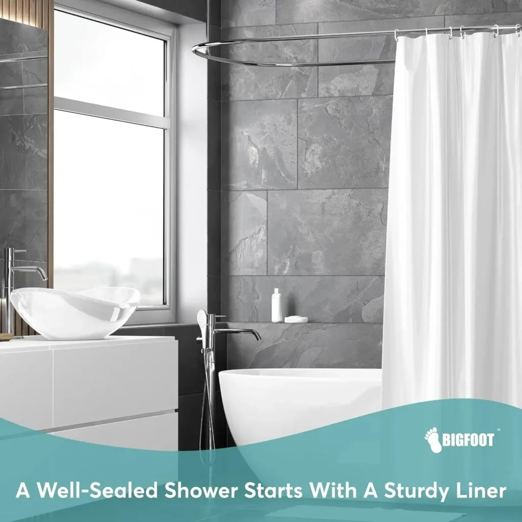 BigFoot White PEVA Shower Curtain Liner 72x72 with Magnetic Weights and Rustproof Grommets - Mist-Free Bathroom Decor