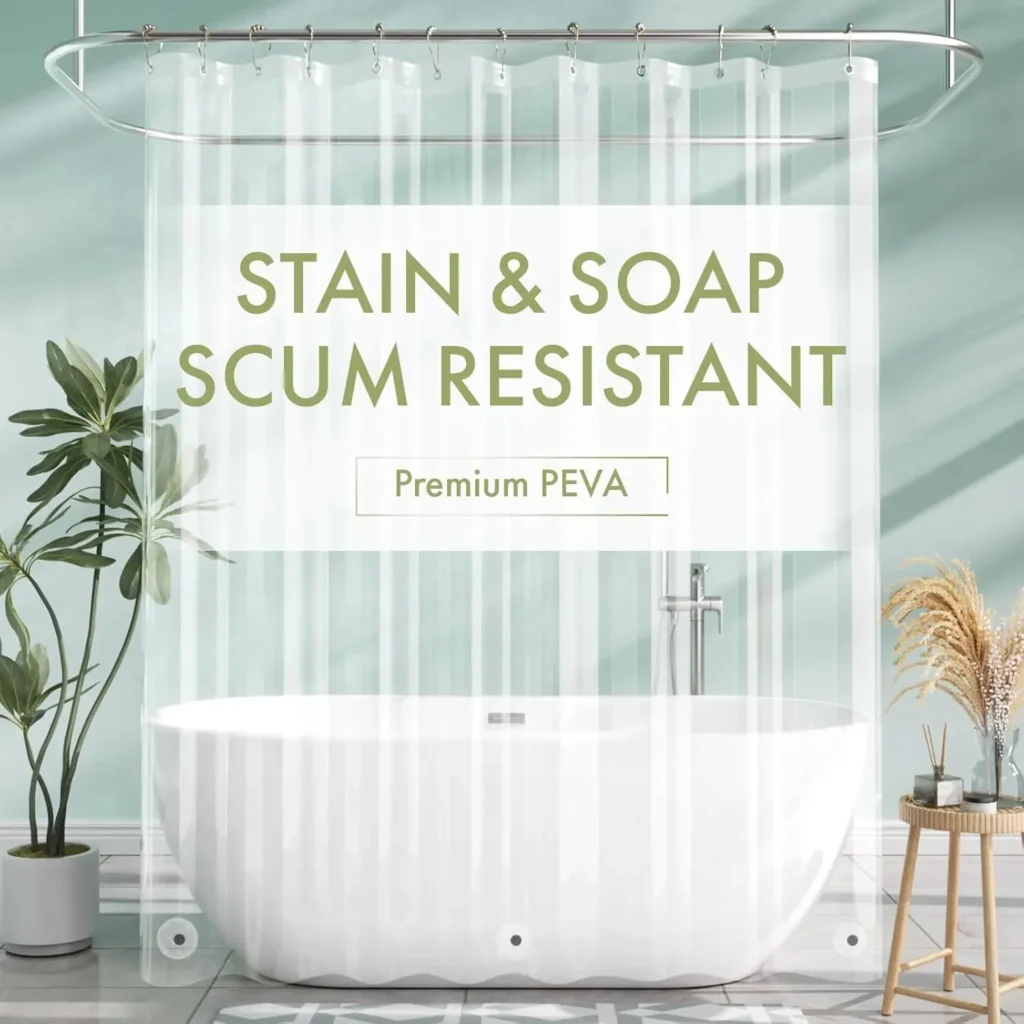 AmazerBath Clear PEVA Shower Curtain Liner 72x72 - Stain and Soap Scum Resistant Waterproof Bathroom Liner