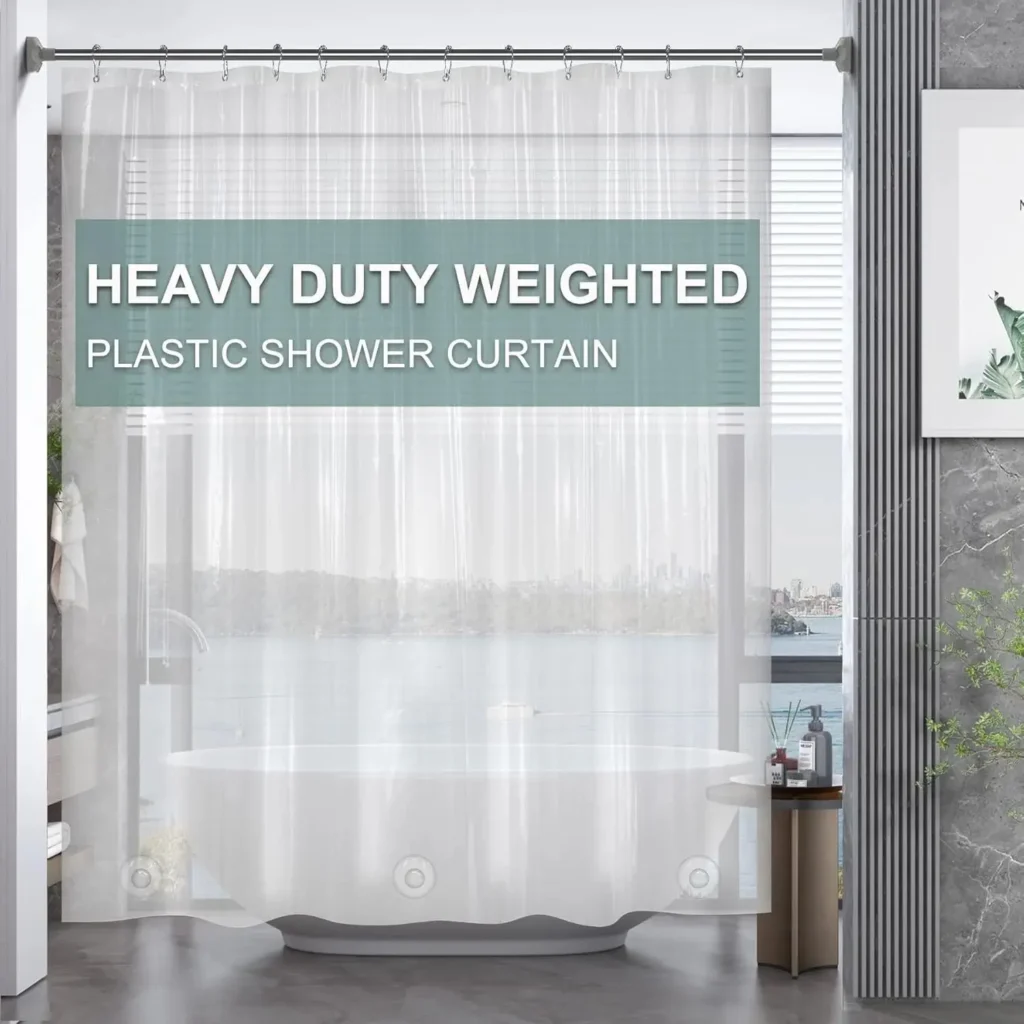 AmazerBath Clear Plastic Shower Curtain Heavy Duty PEVA Weighted 72x72 with Rustproof Grommets - Premium Bathroom Liner