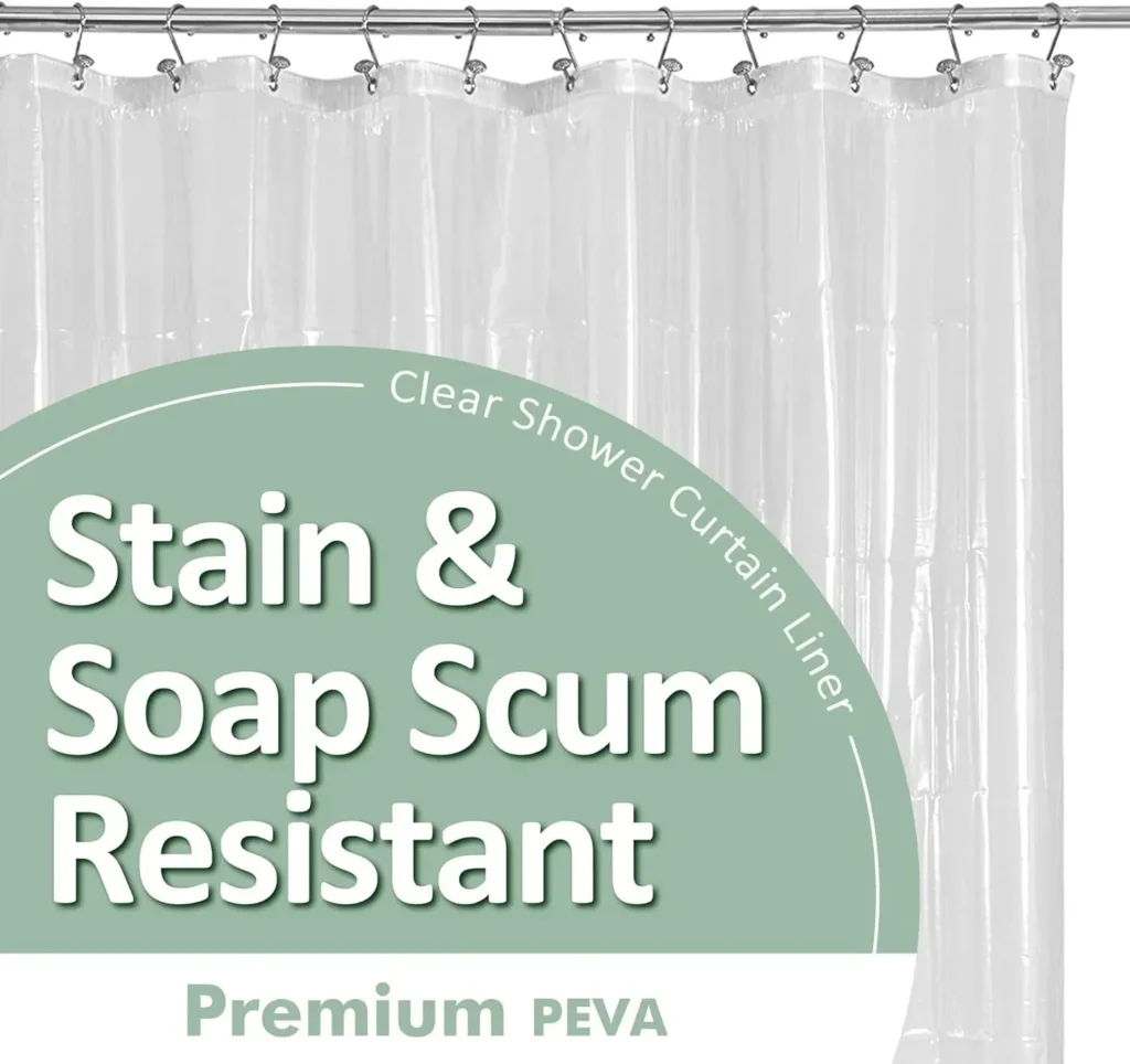 Barossa Design Clear PEVA Shower Curtain Liner - Stain and Soap Scum Resistant with Rustproof Grommets and Magnets