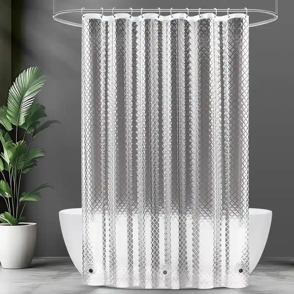 UFRIDAY Clear 3D Water Cube Shower Curtain Liner 72x75 Inch - Transparent Waterproof Plastic Bathroom Liner with Textured Pattern