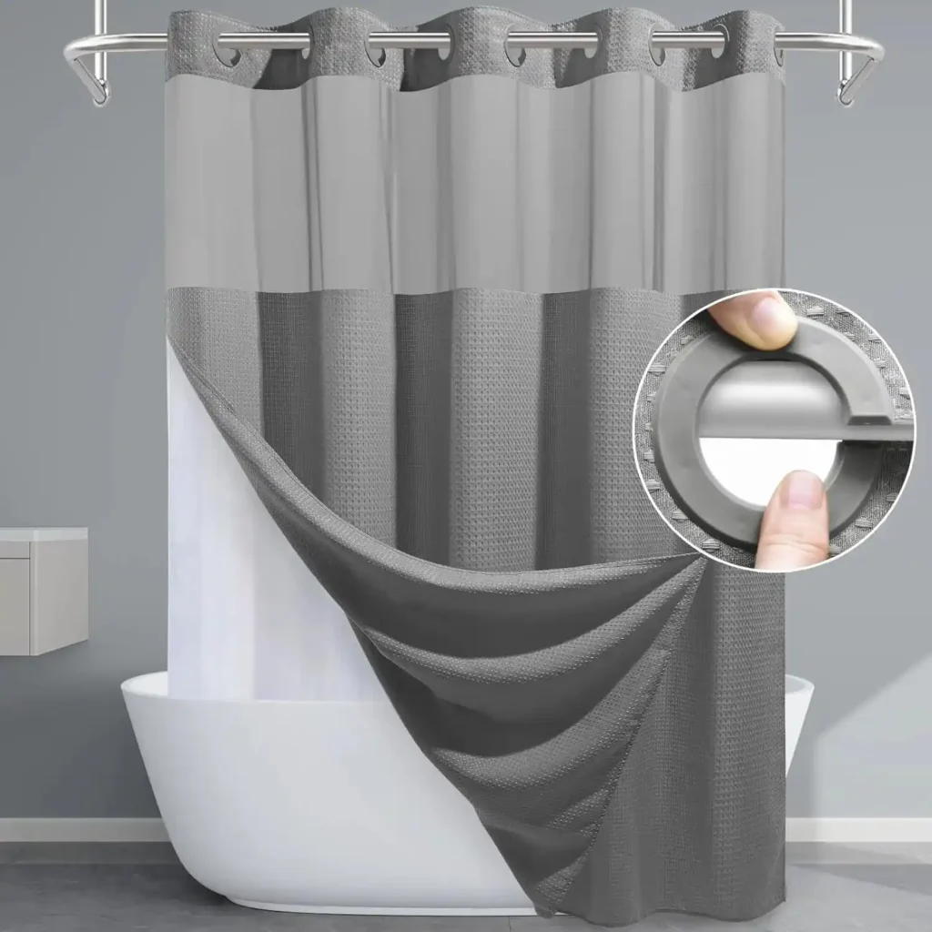 EUTXL Grey Waffle Weave Shower Curtain and Liner Set 71x74 - 230GSM Heavy Duty Weighted Hotel Luxury Bathroom Curtain