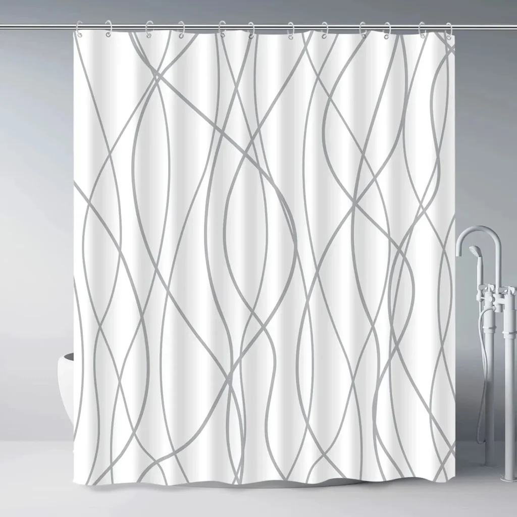 Punkray Grey and White Striped Shower Curtain 72 Inch - Modern Geometric Pattern Polyester Waterproof with Weighted Hem and Hooks
