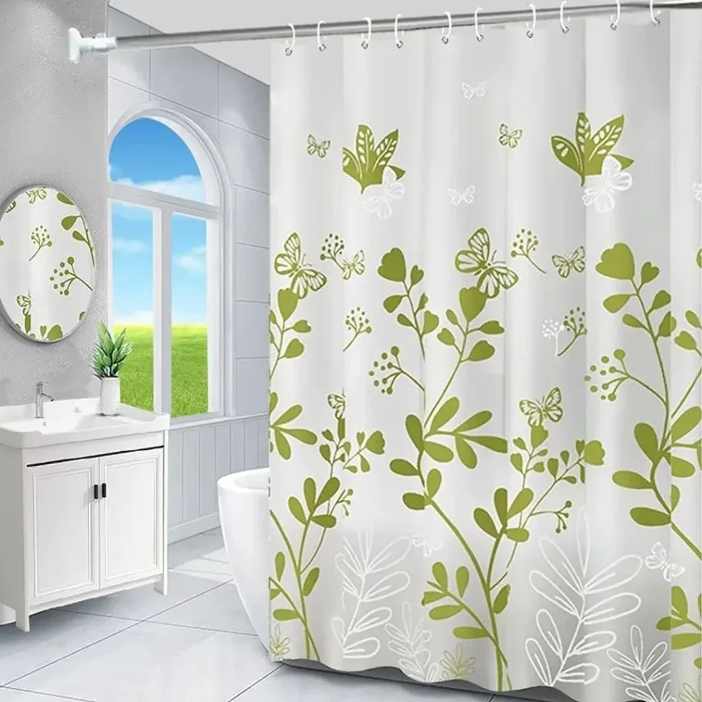 TIKABC Green Butterfly Shower Curtain Liner 72x72 - 4G PEVA Waterproof with Floral Pattern, Magnetic Weights and Grommets