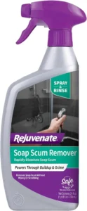 Purple and silver Rejuvenate Soap Scum Remover spray bottle - spray and rinse formula safe for pets and kids, 24 fl oz