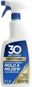 30 Seconds Professional Maximum Strength Mold and Mildew Stain Remover spray bottle, 32 fl oz, instantly removes tough stains for indoor and outdoor use.