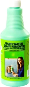 Green bottle of Hard Water Stain Remover that cleans and seals in one process with protective sealant lasting up to 3 months